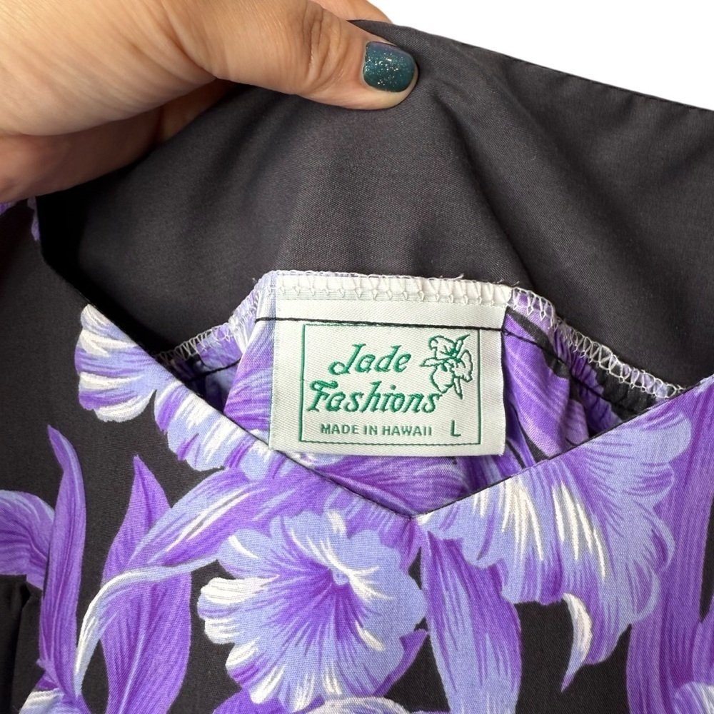 Vintage Jade Fashions Hawaiian Purple Floral Cotton Midi Sweetheart Dress Sz L - Picture 5 of 13